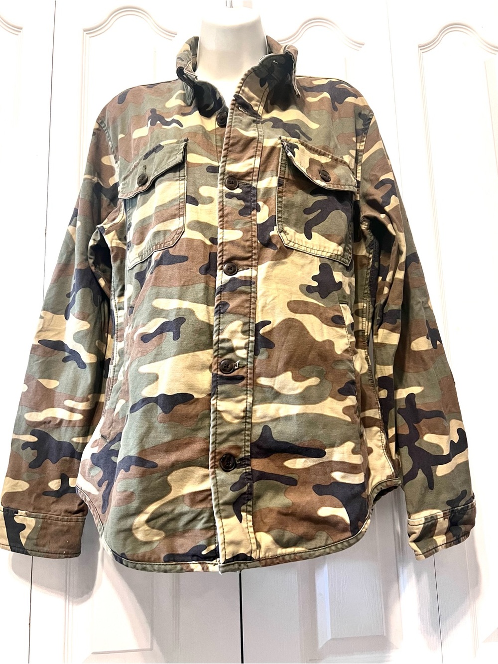 GAP Men’s Small Camouflage Button-Front Field Jacket - Olive/Brown/Black-Unisex